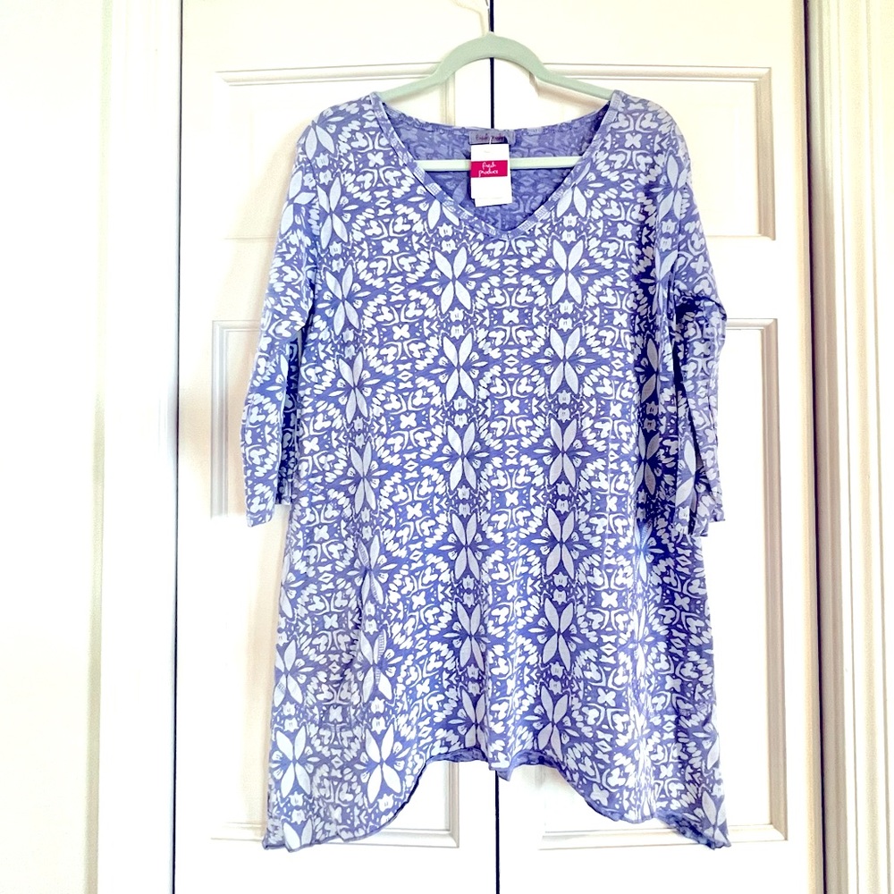 Fresh Produce Island Batik Santa Barbara Flowy Top Periwinkle Blue